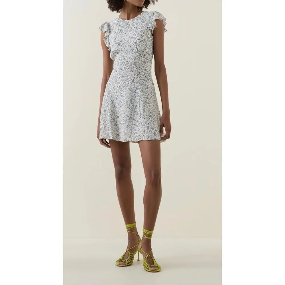 NWOT REFORMATION Idalia Printed Open Back Cutout Ruffle Sleeve Mini Dress 10US